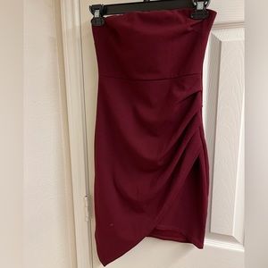 Blue blush red marrón strapless mini formal dress asymmetrical